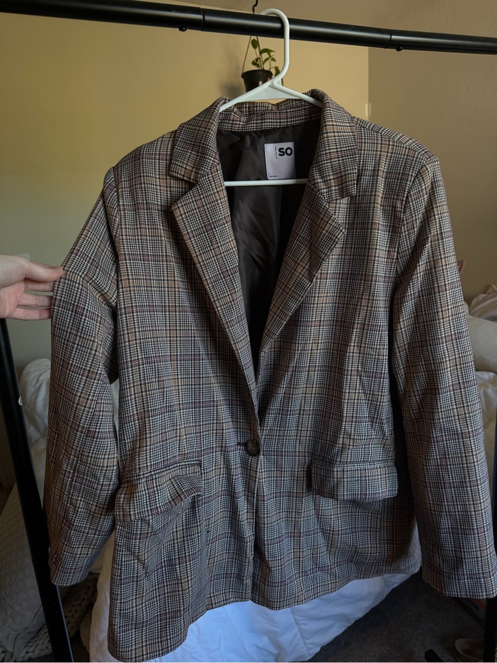 Brown Plaid Single-Button Blazer